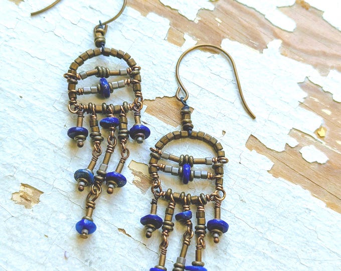 Queen of Sheba Dancing Lapis Lazuli and bronze mummy earrings