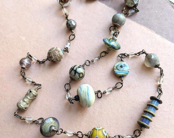 Unique Storyteller strand - "Far Reach of Forest" - all-different handmade, vintage and artisan beads necklace