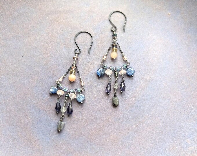 November Sky: Dancing Gemstone trapeze earrings by alienBeadings