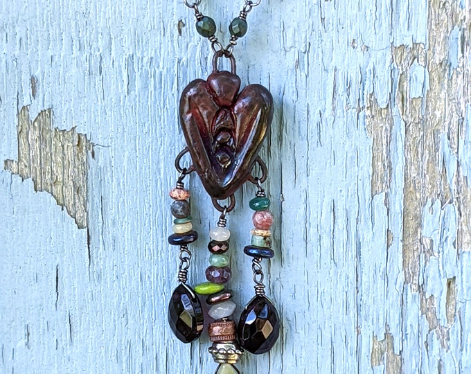 FIRED HEART Inspired multigemstone trinket neckace by alienBeadings