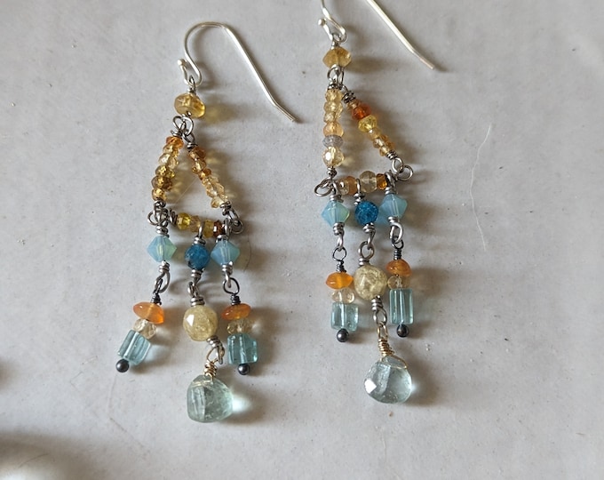 Sun Breaking through Clouds: Sparkly light gemstone dangle earrings by alienBeadings