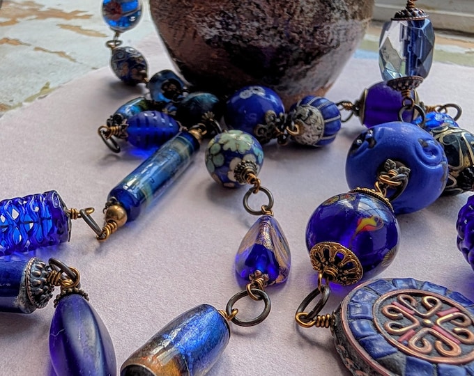 Storyteller Necklace : "Kingfisher Blue" - artisan and antique beads collection strand