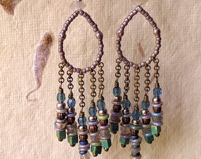 RAINDROPS: delicate oval seedbead and micro-chain earrings