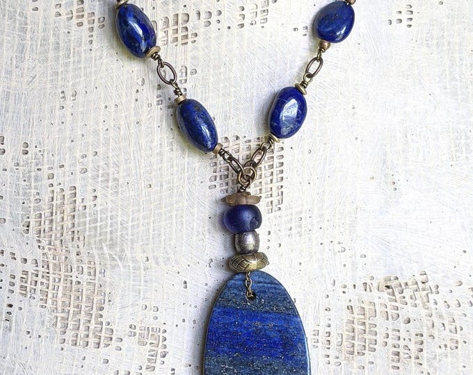 Lapis Lazuli - Dream Version of a Lake -  Necklace: Artisan Lampwork, Antique Trade Beads