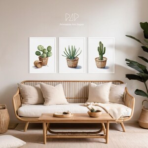 Akwarela Euphorbia Cactus, wydruk artystyczny, botaniczny wystrój ścienny, sztuka roślinna Boho, wydruk w miękkich tonach, neutralna sztuka ścienna, sztuka koszyka sukulentów