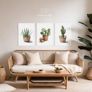 Akwarela Sukulenty Wydruk, Minimalistyczna dekoracja ścienna, Botaniczny wydruk roślinny, Minimalistyczne wydruki, Sztuka ścienna z kaktusami, Wydruki artystyczne, Wydruki cyfrowe