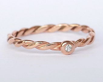 Simple Rose Gold Engagement Ring with White Sapphire, Size 6.75 or N