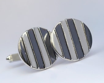 Striped Cufflinks - Oxidized Sterling Silver Cufflinks, Modern and Minimalist, Mens Gift