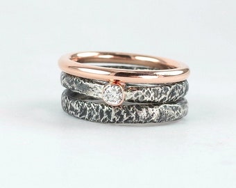 Diamond Stacking Rings Set - Ready to Ship - Rose Gold Engagement Rings Set, Partial or Full Set, size M or 6 - 6.25.25