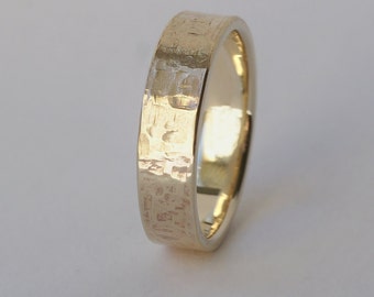 Rock Texture Ring in 9k Yellow Gold - Men's Hammered Yellow Gold Wedding Band