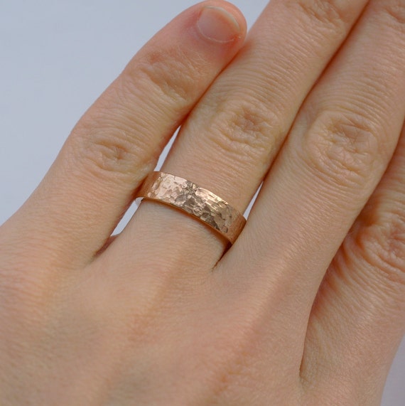 Rock Texture Ring in 9k Rose Gold Men s Hammered Wedding Ring or Chunky Unisex Ring