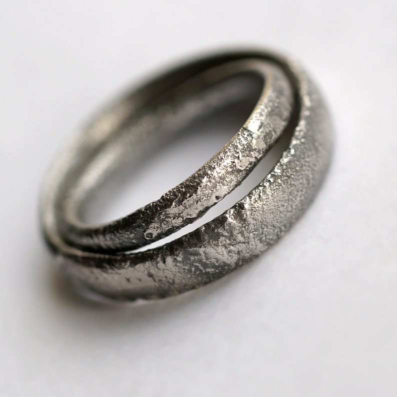 Rustic Wedding Bands Set Oxidized Sterling Silver Matching Rings image 1