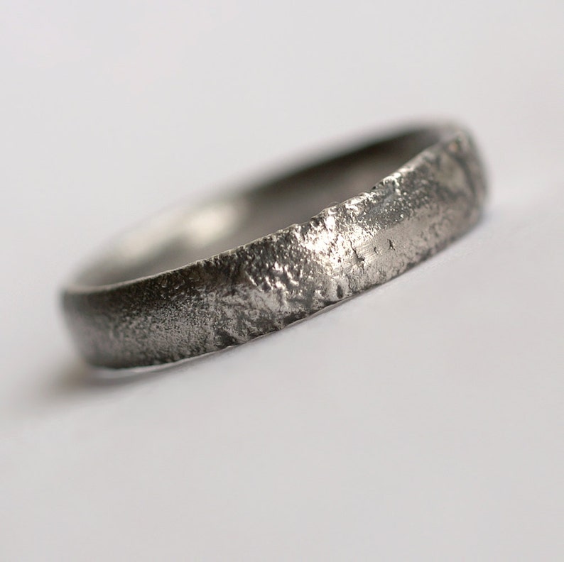 Rustic Men's Wedding Band Oxidized Sterling Silver Ring Etsy