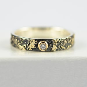 Gold Chaos Tiny Diamond, Oxidized Silver and 18kt Gold Alternative Rustic Engagement Ring image 2