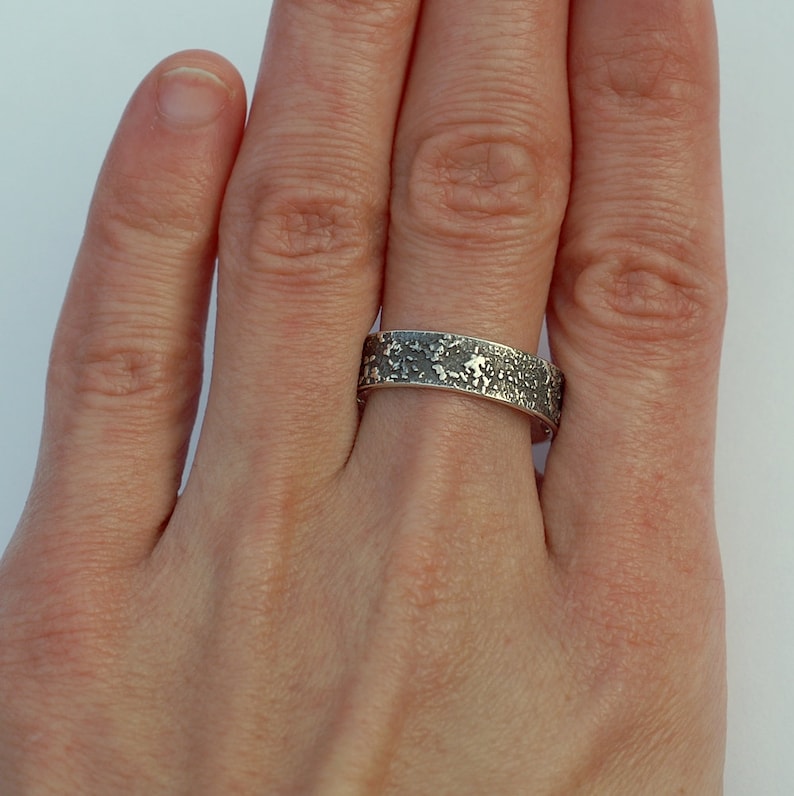 His and Hers Silver Chaos Oxidized Sterling Silver Rustic Wedding Band