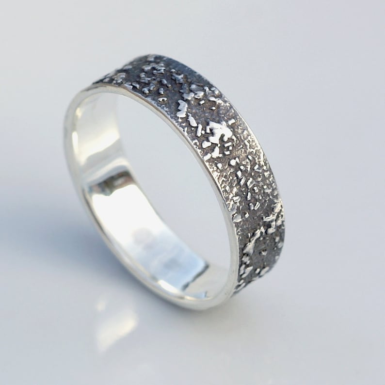 His and Hers Silver Chaos Oxidized Sterling Silver Rustic Wedding Band