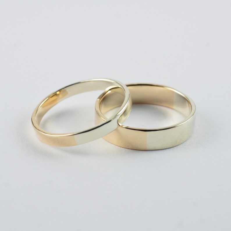 Golden Ratio Wedding Bands Set 9k White Gold and Yellow Gold, Unique His and Hers Rings image 7
