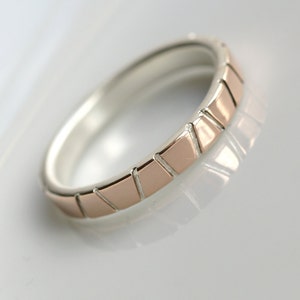 Lines in Rose Gold Sterling Silver and 14k Rose Gold Wedding Band, Modern and Unique image 3