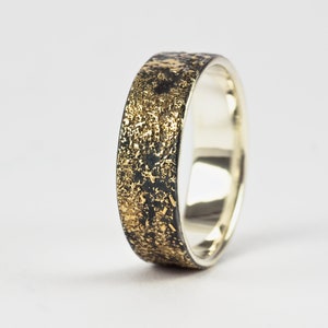 Gold Chaos Rustic Men's Wedding Ring in 18kt Gold and Oxidized Sterling Silver image 3