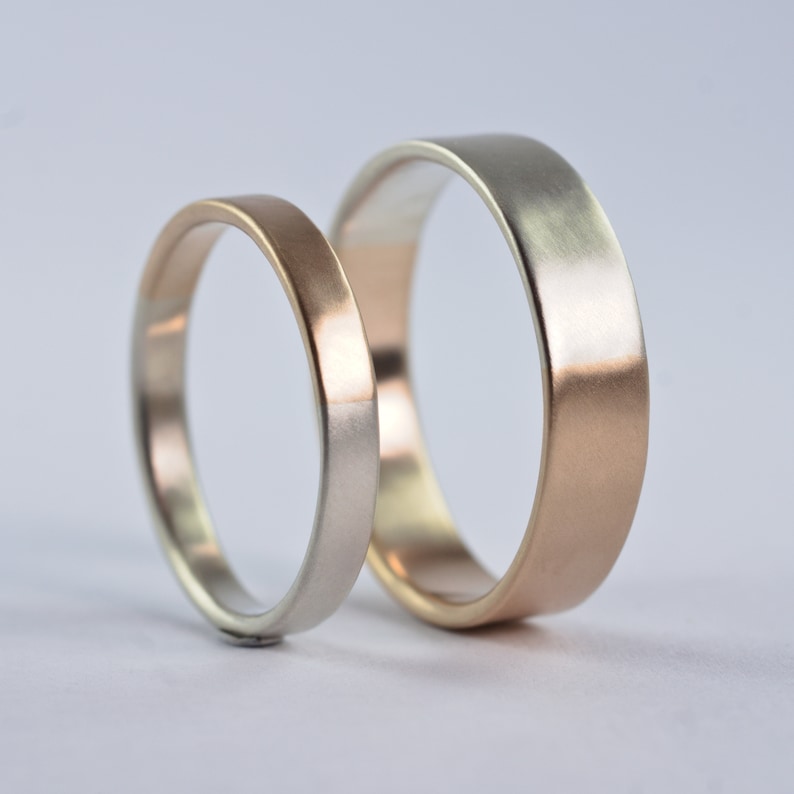 Golden Ratio Wedding Bands Set 9k White Gold and Yellow Gold, Unique His and Hers Rings image 2