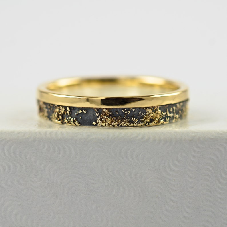 Gold Chaos with Gold Edge Sterling Silver and 18k Gold Wedding Band image 5