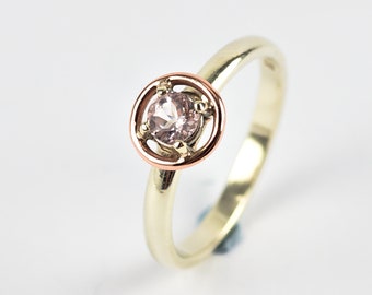 One of a Kind Morganite Engagement Ring, Two Tone 9k Rose Gold and White Gold, Size 6 1/4