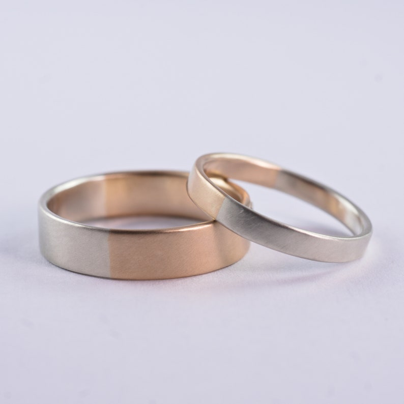 Golden Ratio Wedding Bands Set 9k White Gold and Yellow Gold, Unique His and Hers Rings image 3