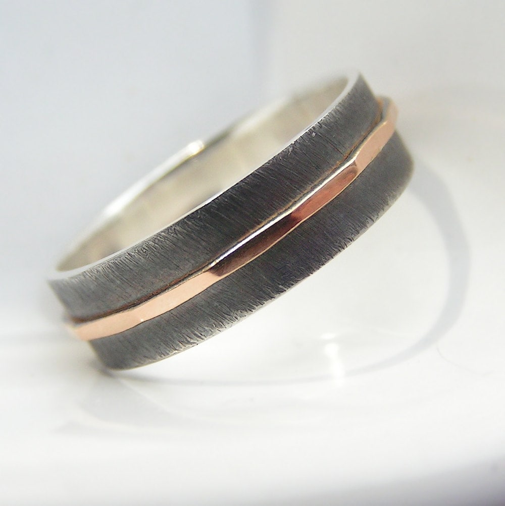 Textured Ring - Silver & Gold Two Tone Wedding Band