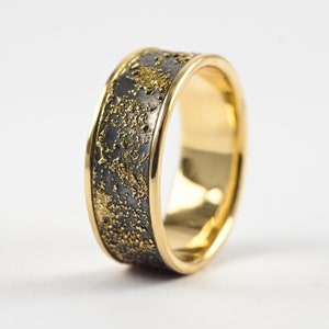 Gold Chaos Luxury - Oxidized Silver and 18k Gold Unique Contemporary Wedding Band