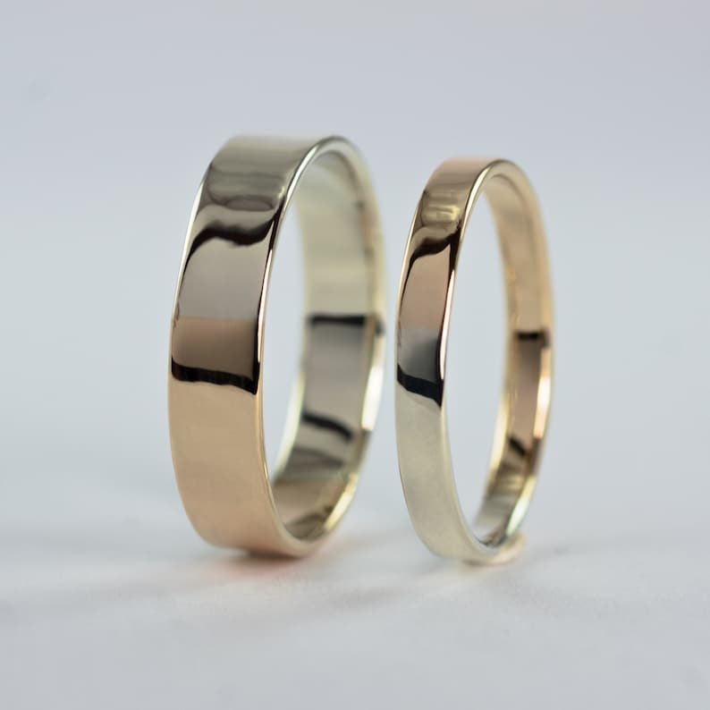 Golden Ratio Wedding Bands Set 9k White Gold and Yellow Gold, Unique His and Hers Rings image 5