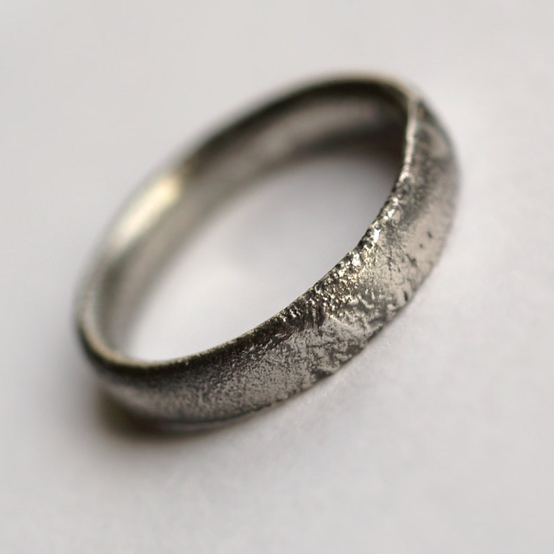 Rustic Men's Wedding Band Oxidized Sterling Silver Ring Etsy