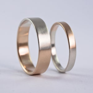 Golden Ratio Wedding Bands Set 9k White Gold and Yellow Gold, Unique His and Hers Rings image 1
