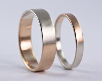 Golden Ratio Wedding Bands Set - 9k White Gold and Yellow Gold, Unique His and Hers Rings