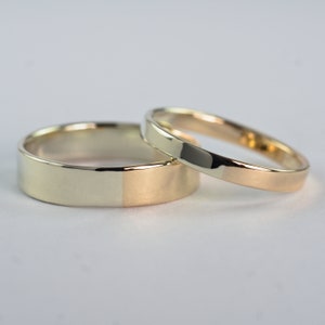 Golden Ratio Wedding Bands Set 9k White Gold and Yellow Gold, Unique His and Hers Rings image 8