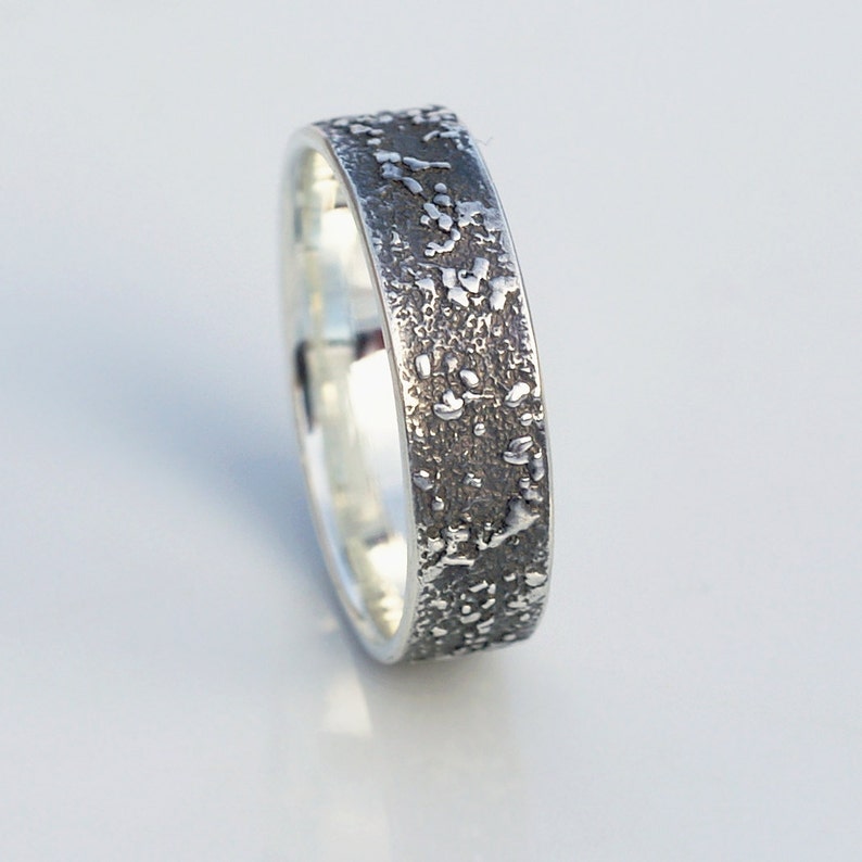 His and Hers Silver Chaos Oxidized Sterling Silver Rustic Wedding Band