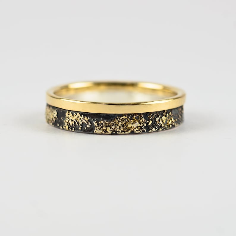 Gold Chaos with Gold Edge Sterling Silver and 18k Gold Wedding Band image 4