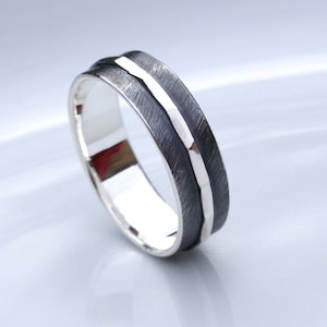 Textured Ring - Oxidized Sterling Silver Black Contrast Band, Alternative Wedding Ring
