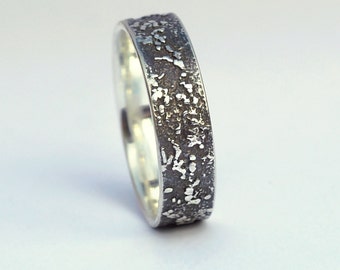 Silver Chaos - Oxidized Sterling Silver Rustic Wedding Band, His and Hers