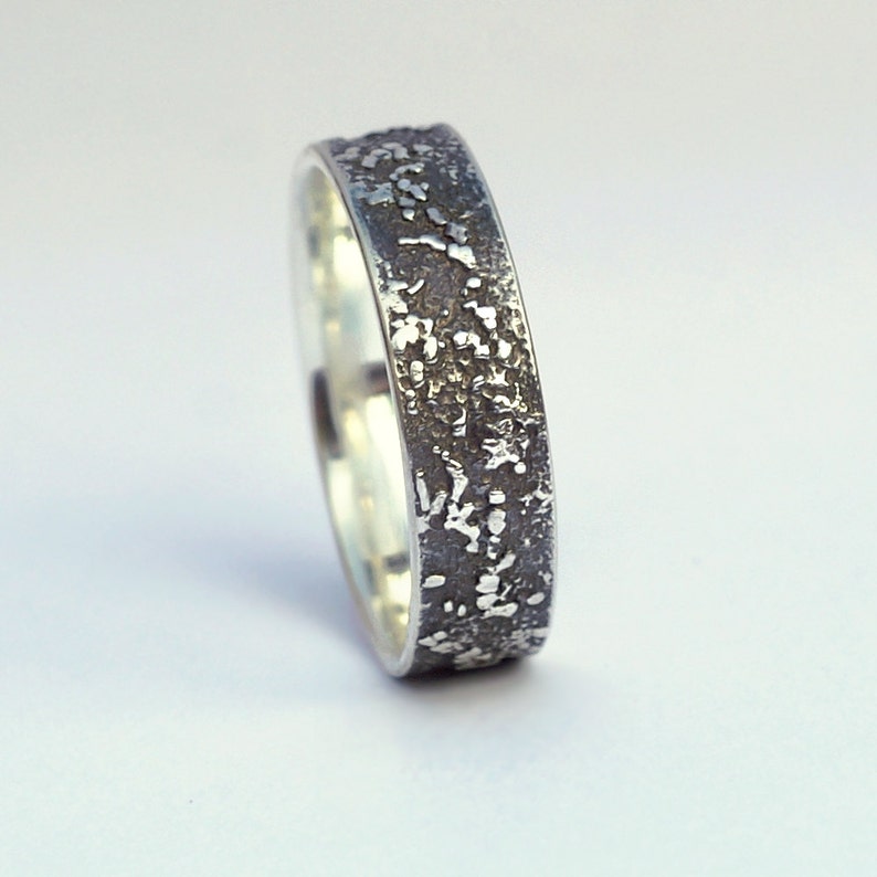 His and Hers Silver Chaos Oxidized Sterling Silver Rustic Wedding Band