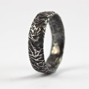 Rustic Wide Men&#39;s Wedding Band - Oxidized Sterling Silver Ring, Comfort Fit