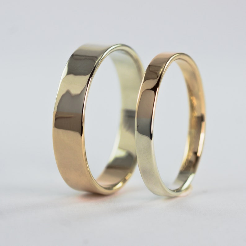 Golden Ratio Wedding Bands Set 9k White Gold and Yellow Gold, Unique His and Hers Rings image 6