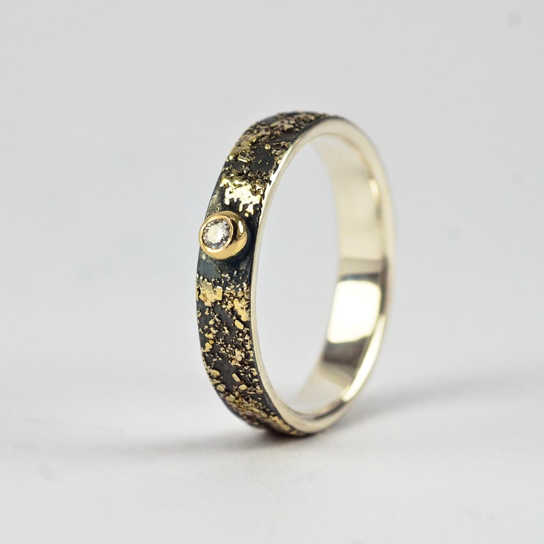 Gold Chaos Tiny Diamond, Oxidized Silver and 18kt Gold Alternative Rustic Engagement Ring image 5