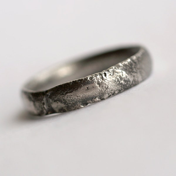 Rustic Men's Wedding Band - Oxidized Sterling Silver Ring, Comfort Fit