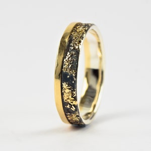 Gold Chaos with Gold Edge - Sterling Silver and 18k Gold Wedding Band