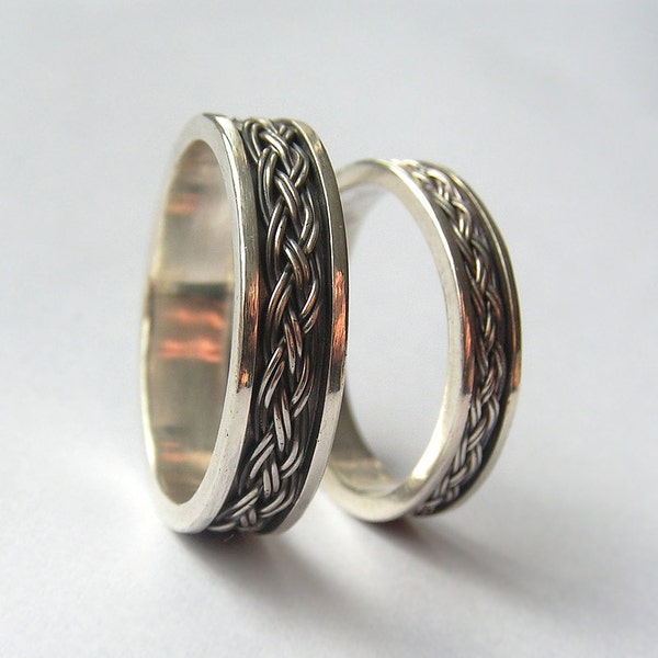 Celtic - demi-jonc tressé en argent, bague unisexe