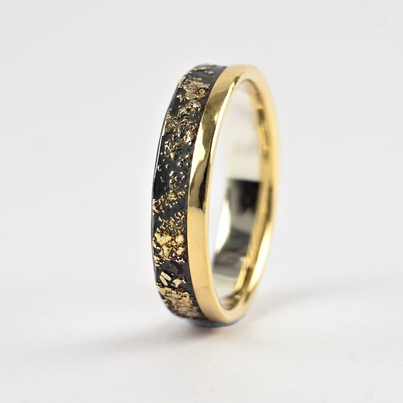 Gold Chaos with Gold Edge Sterling Silver and 18k Gold Wedding Band image 2