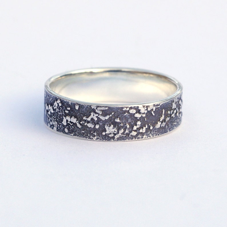 His and Hers Silver Chaos Oxidized Sterling Silver Rustic Wedding Band