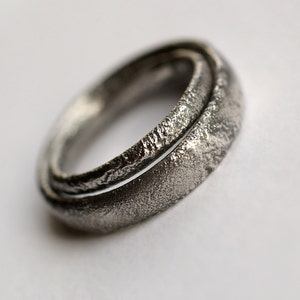 Rustic Wedding Bands Set Oxidized Sterling Silver Matching Rings image 2