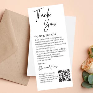 Danksagungskarte Vorlage, Hochzeitskarte, QR-Code Hochzeit, Dankeschön Familie und Freunde, scannbare Notiz, sofort verwendbar, sofortiger Download