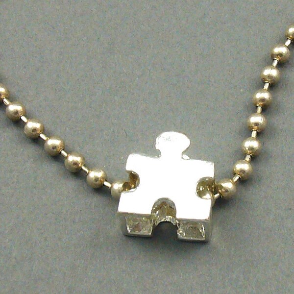 Autism Men's Silver Ball Chain Puzzle necklace